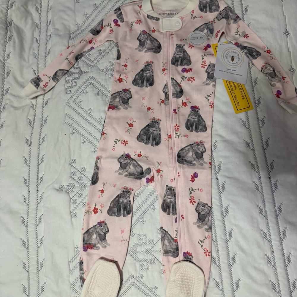 Burt’s Bees Hippo footie pajamas, NWT, organic cotton
